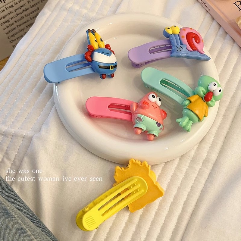 Kẹp Tóc Nhỏ Hình SpongeBob / Ngôi Sao / Vịt Hoạt Hình Siêu Dễ Thương Cho Nữ s