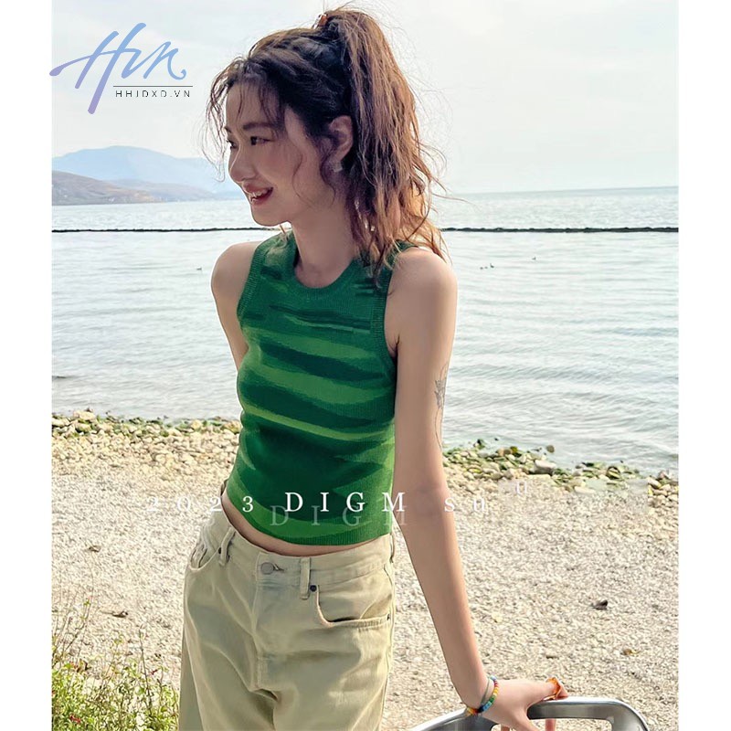 Áo Hai Dây Dệt Kim Dáng Ôm Họa Tiết Kẻ Sọc Thời Trang Mùa Hè Phong Cách Pháp Cổ Điển Mới Cho Nữ