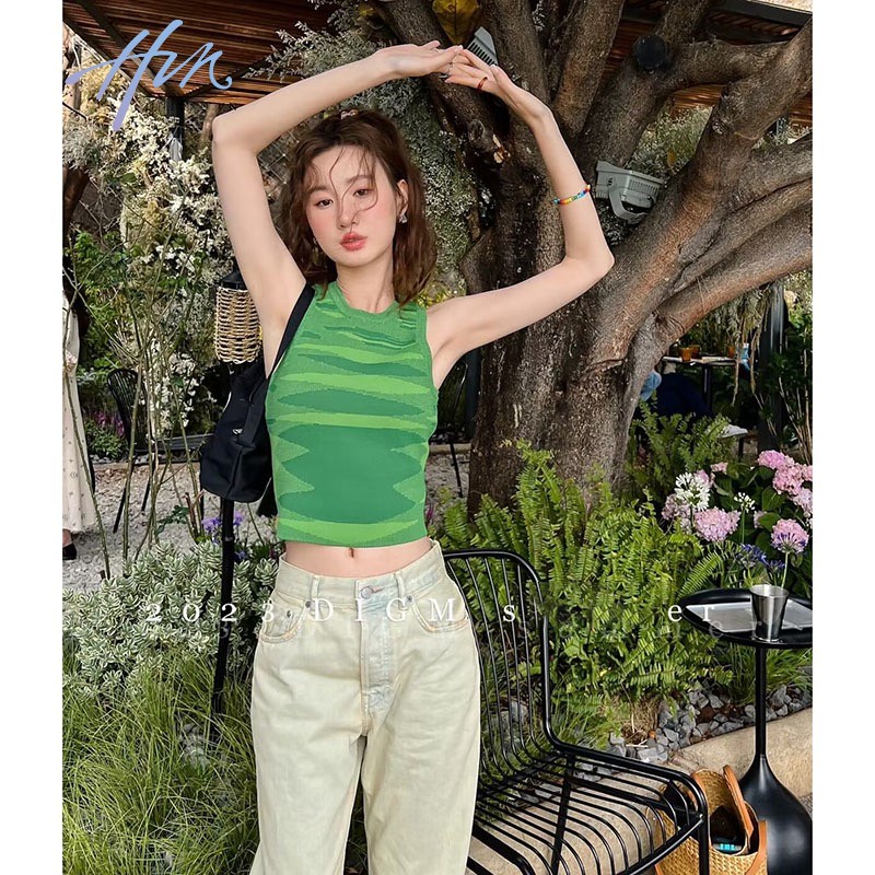 Áo Hai Dây Dệt Kim Dáng Ôm Họa Tiết Kẻ Sọc Thời Trang Mùa Hè Phong Cách Pháp Cổ Điển Mới Cho Nữ