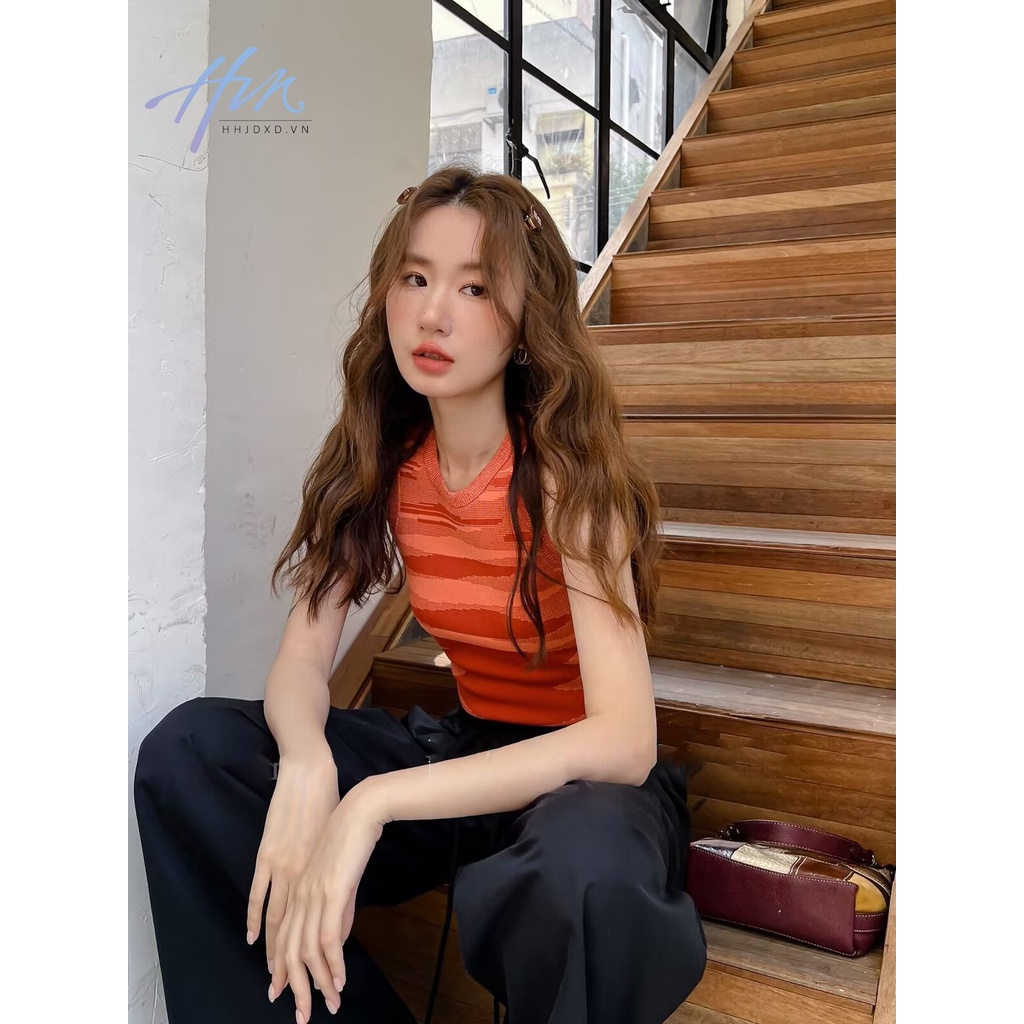 Áo Hai Dây Dệt Kim Dáng Ôm Họa Tiết Kẻ Sọc Thời Trang Mùa Hè Phong Cách Pháp Cổ Điển Mới Cho Nữ