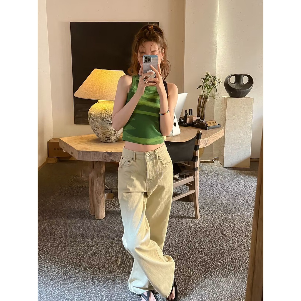 Áo Hai Dây Dệt Kim Dáng Ôm Họa Tiết Kẻ Sọc Thời Trang Mùa Hè Phong Cách Pháp Cổ Điển Mới Cho Nữ