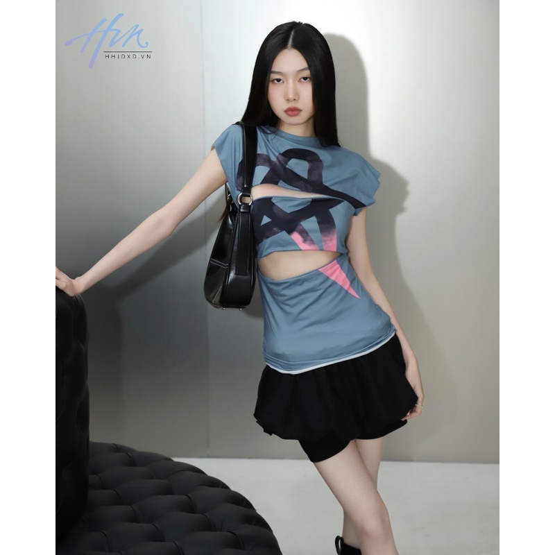 Áo Thun Cổ Cao Màu Đen Hồng Gradient Phong Cách Thời Trang Mùa Hè Cho Nữ