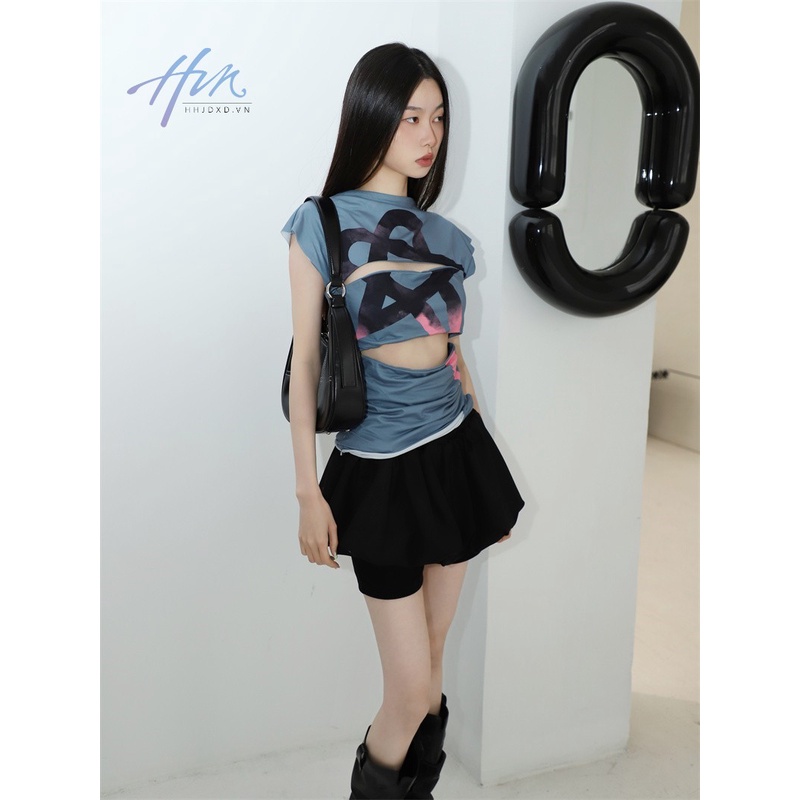 Áo Thun Cổ Cao Màu Đen Hồng Gradient Phong Cách Thời Trang Mùa Hè Cho Nữ