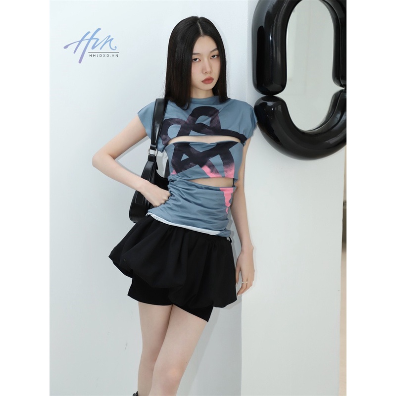 Áo Thun Cổ Cao Màu Đen Hồng Gradient Phong Cách Thời Trang Mùa Hè Cho Nữ