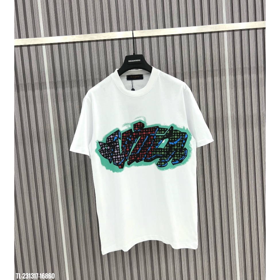 Áo thun LV Áo Louis Vuiton in Chữ graffiti họa tiết Xanh MS08 Vải Cotton 100%