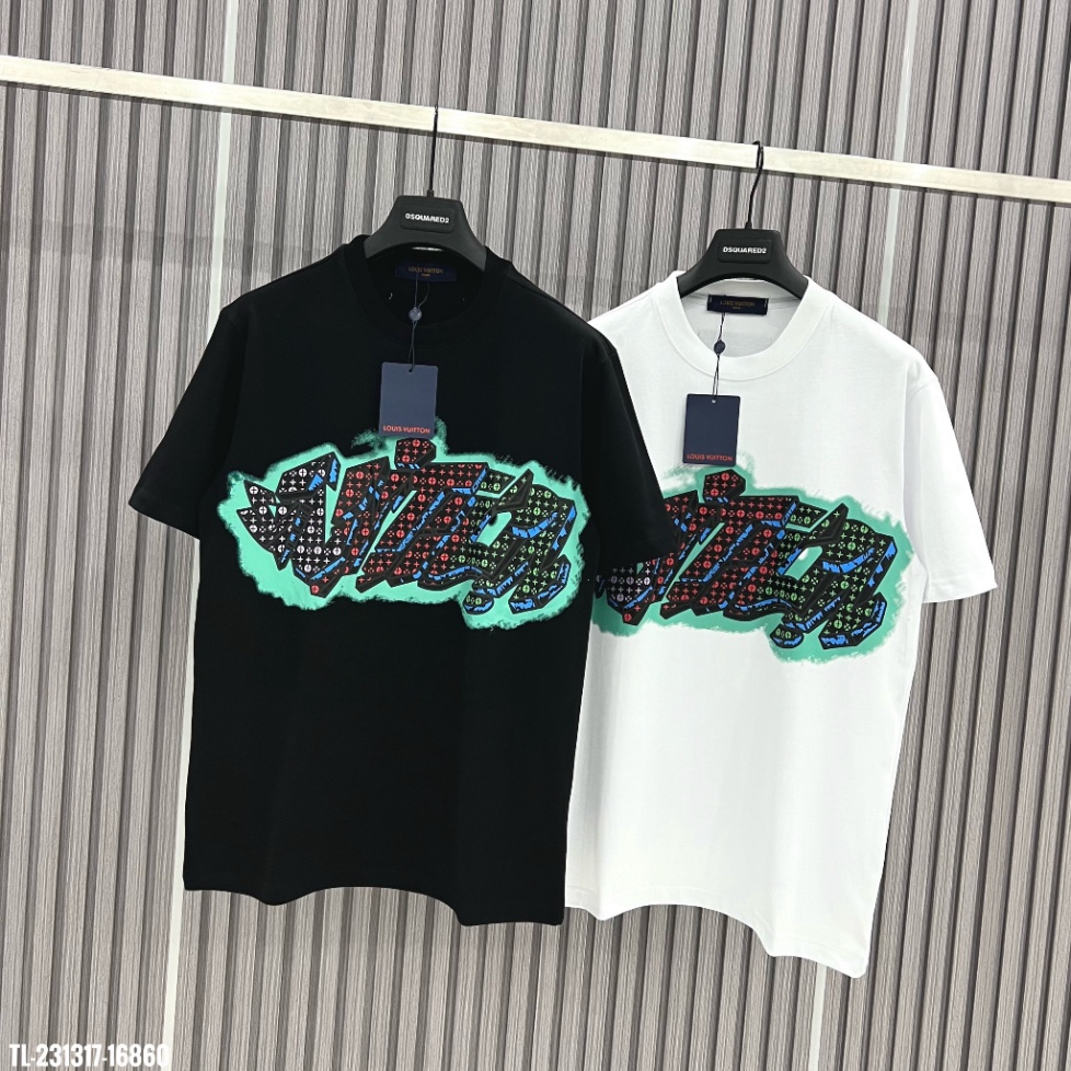 Áo thun LV Áo Louis Vuiton in Chữ graffiti họa tiết Xanh MS08 Vải Cotton 100%