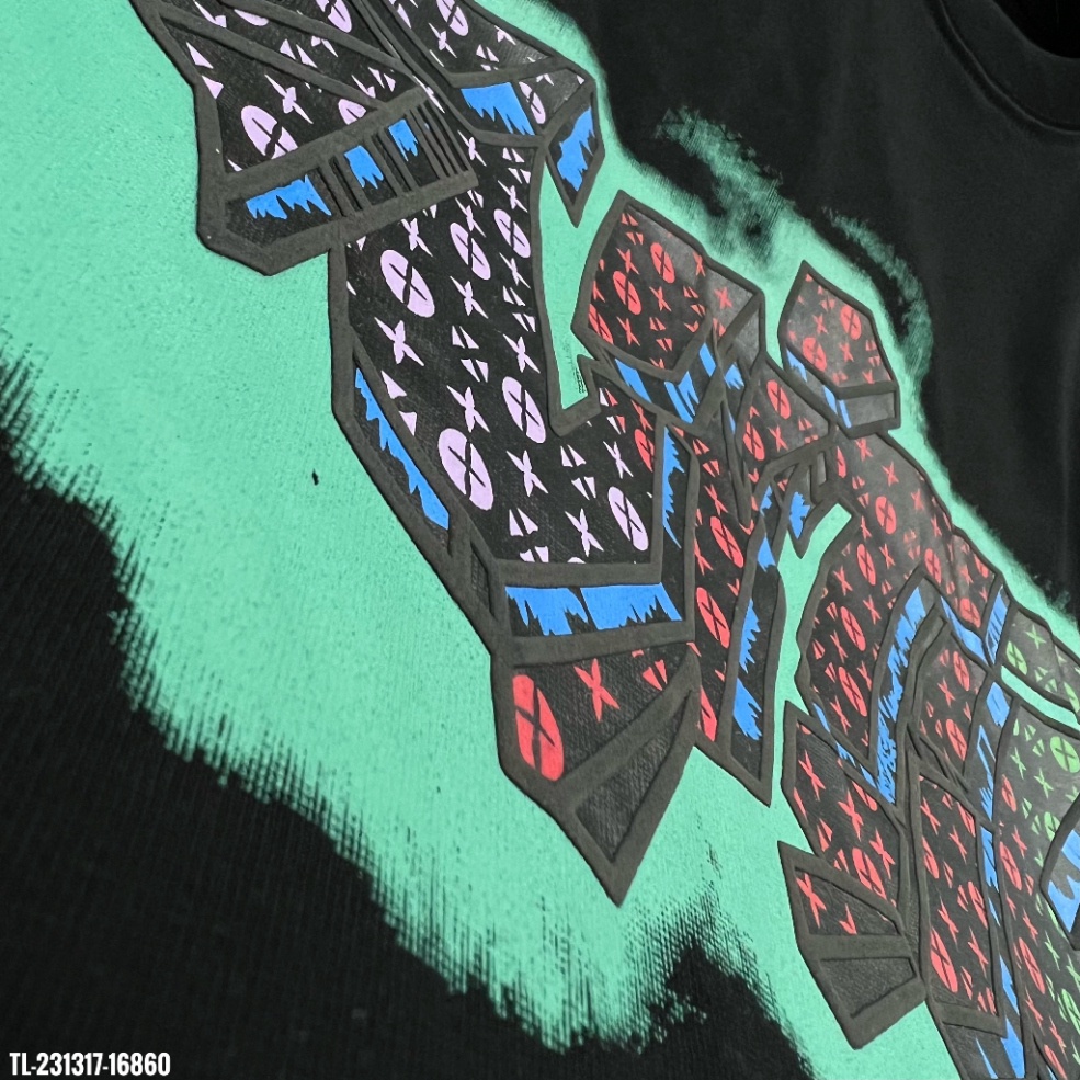 Áo thun LV Áo Louis Vuiton in Chữ graffiti họa tiết Xanh MS08 Vải Cotton 100%