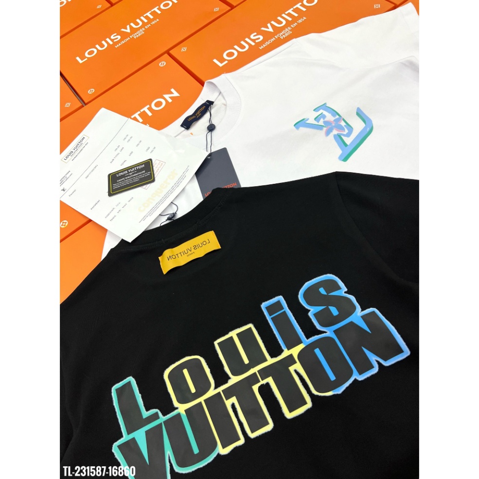 Áo thun LV in chữ Louis Vuiton họa tiết XanhXanh MS09 Vải Cotton 100%