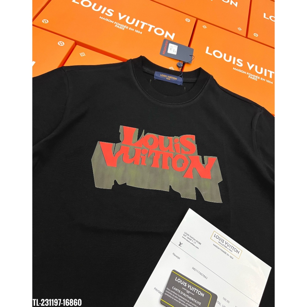 Áo thun LV Áo Louis Vuiton in Chữ họa tiết Đỏ Bóng Mờ  MS07 Vải Cotton 100%