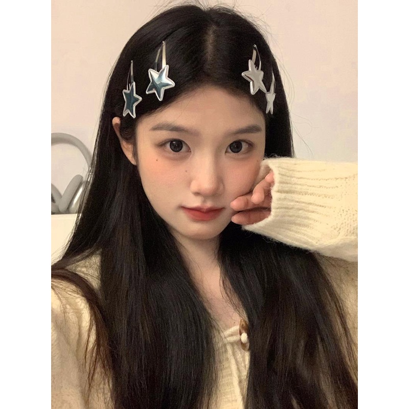 Kẹp Tóc Ngôi Sao Bạc Sáng Phong Cách Hàn Quốc ins Thiết Kế niche Ngọt Ngào Cho Nữ y2k
