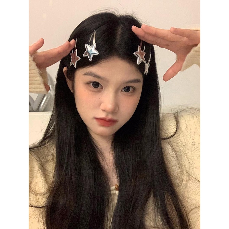 Kẹp Tóc Ngôi Sao Bạc Sáng Phong Cách Hàn Quốc ins Thiết Kế niche Ngọt Ngào Cho Nữ y2k