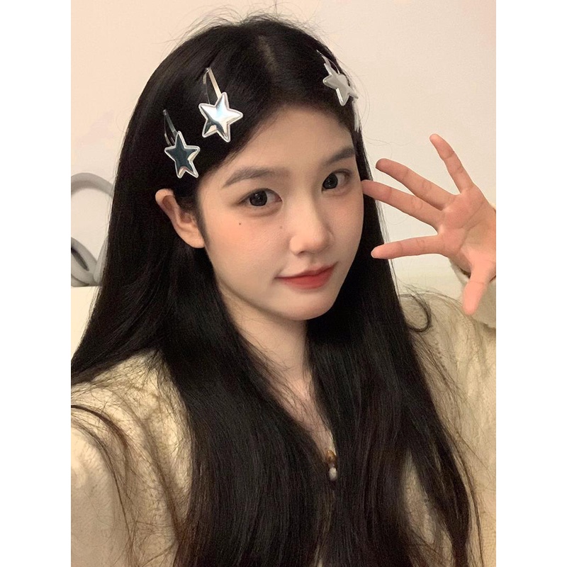 Kẹp Tóc Ngôi Sao Bạc Sáng Phong Cách Hàn Quốc ins Thiết Kế niche Ngọt Ngào Cho Nữ y2k