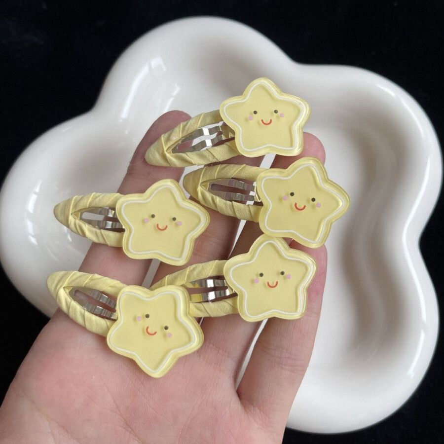 Kẹp Tóc Hình Ngôi Sao / Hình oval Màu Vàng Sữa Dễ Thương