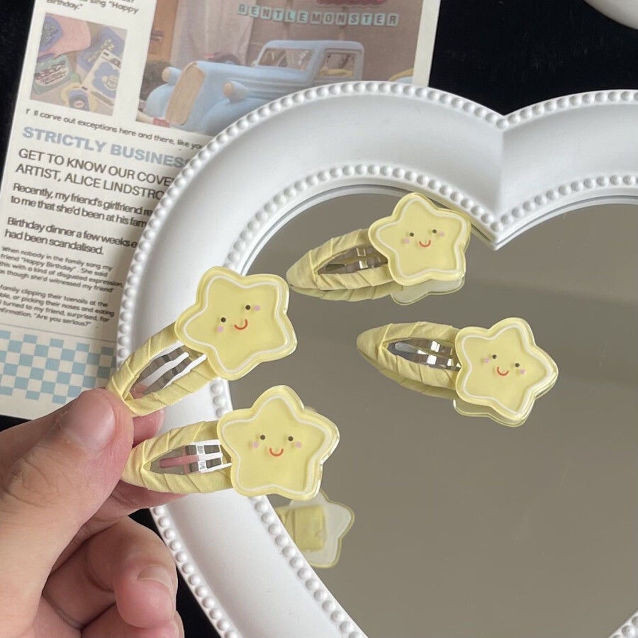 Kẹp Tóc Hình Ngôi Sao / Hình oval Màu Vàng Sữa Dễ Thương