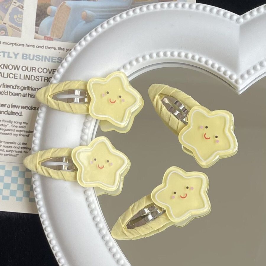 Kẹp Tóc Hình Ngôi Sao / Hình oval Màu Vàng Sữa Dễ Thương