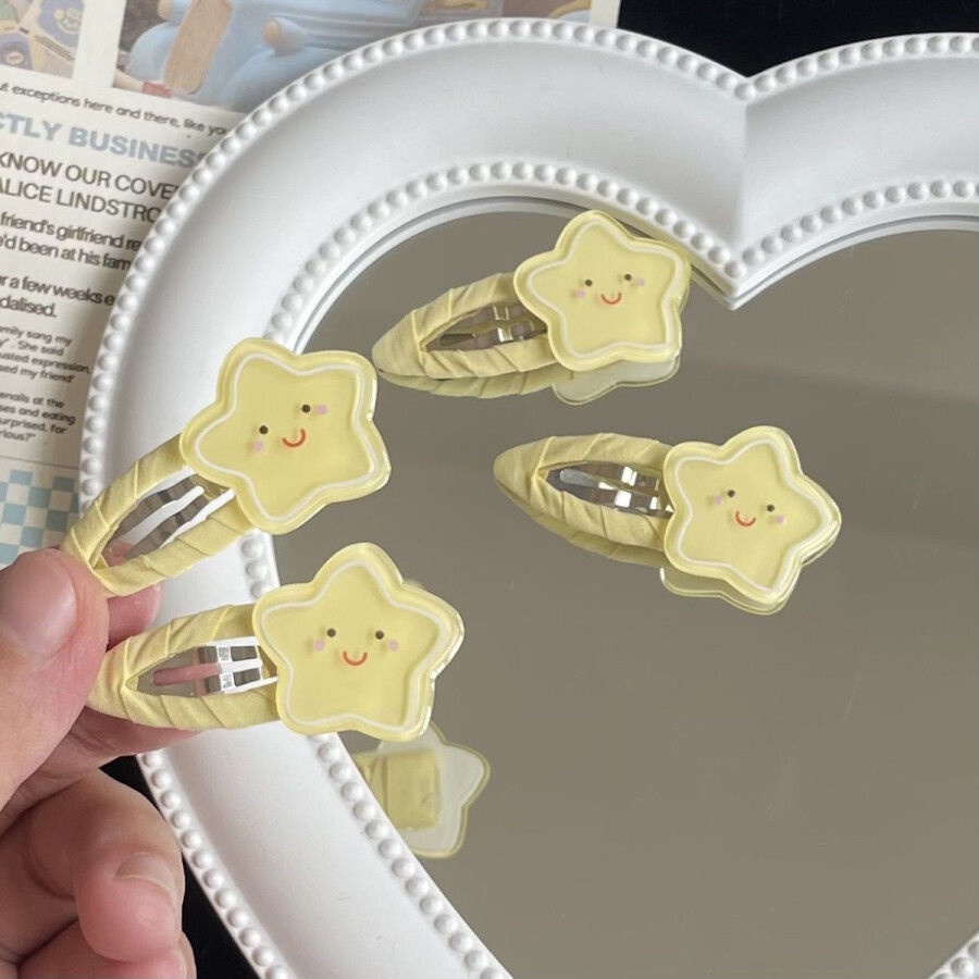 Kẹp Tóc Hình Ngôi Sao / Hình oval Màu Vàng Sữa Dễ Thương