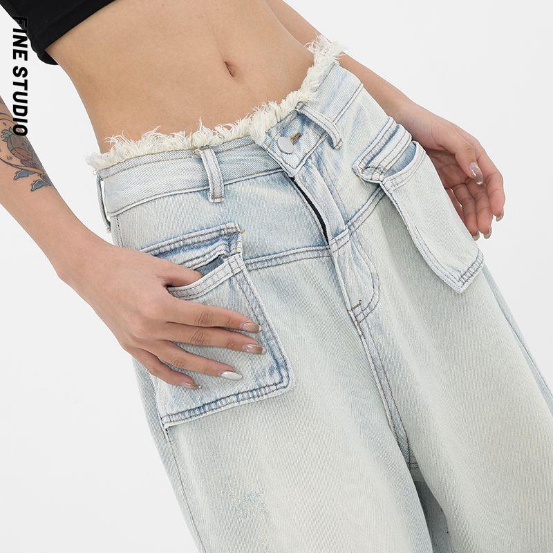 Quần Jean Ống Rộng Có Túi Phong Cách Mới 2023 Cho Nữ