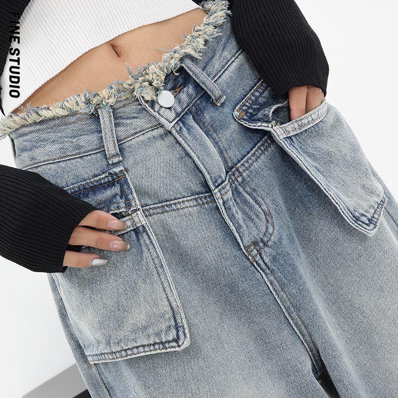 Quần Jean Ống Rộng Có Túi Phong Cách Mới 2023 Cho Nữ