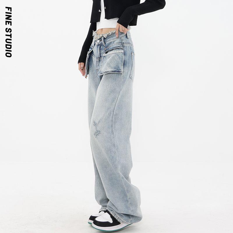 Quần Jean Ống Rộng Có Túi Phong Cách Mới 2023 Cho Nữ