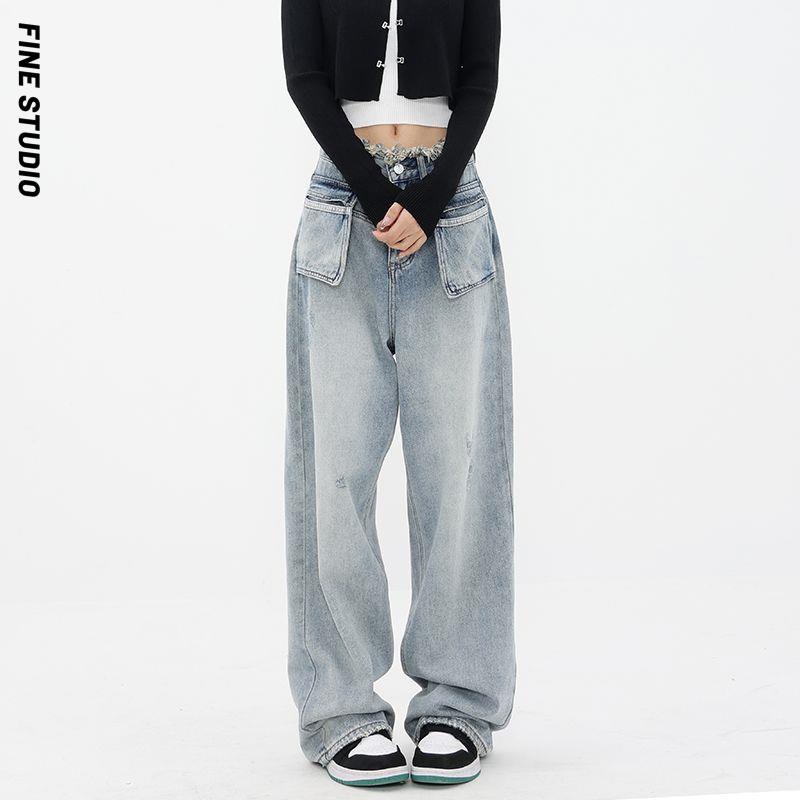 Quần Jean Ống Rộng Có Túi Phong Cách Mới 2023 Cho Nữ