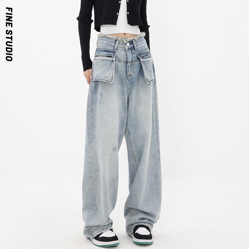 Quần Jean Ống Rộng Có Túi Phong Cách Mới 2023 Cho Nữ