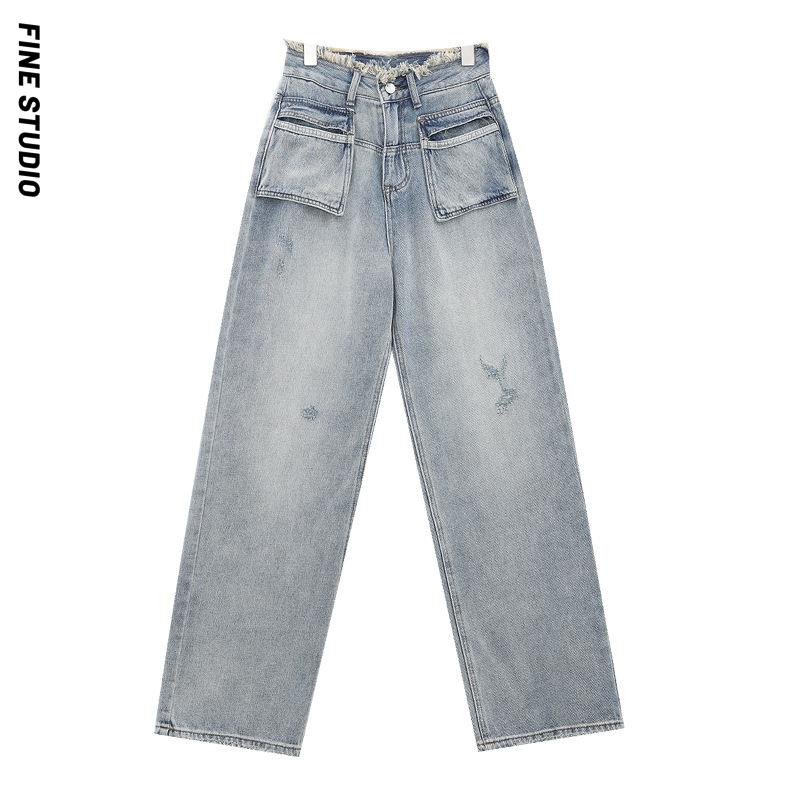 Quần Jean Ống Rộng Có Túi Phong Cách Mới 2023 Cho Nữ