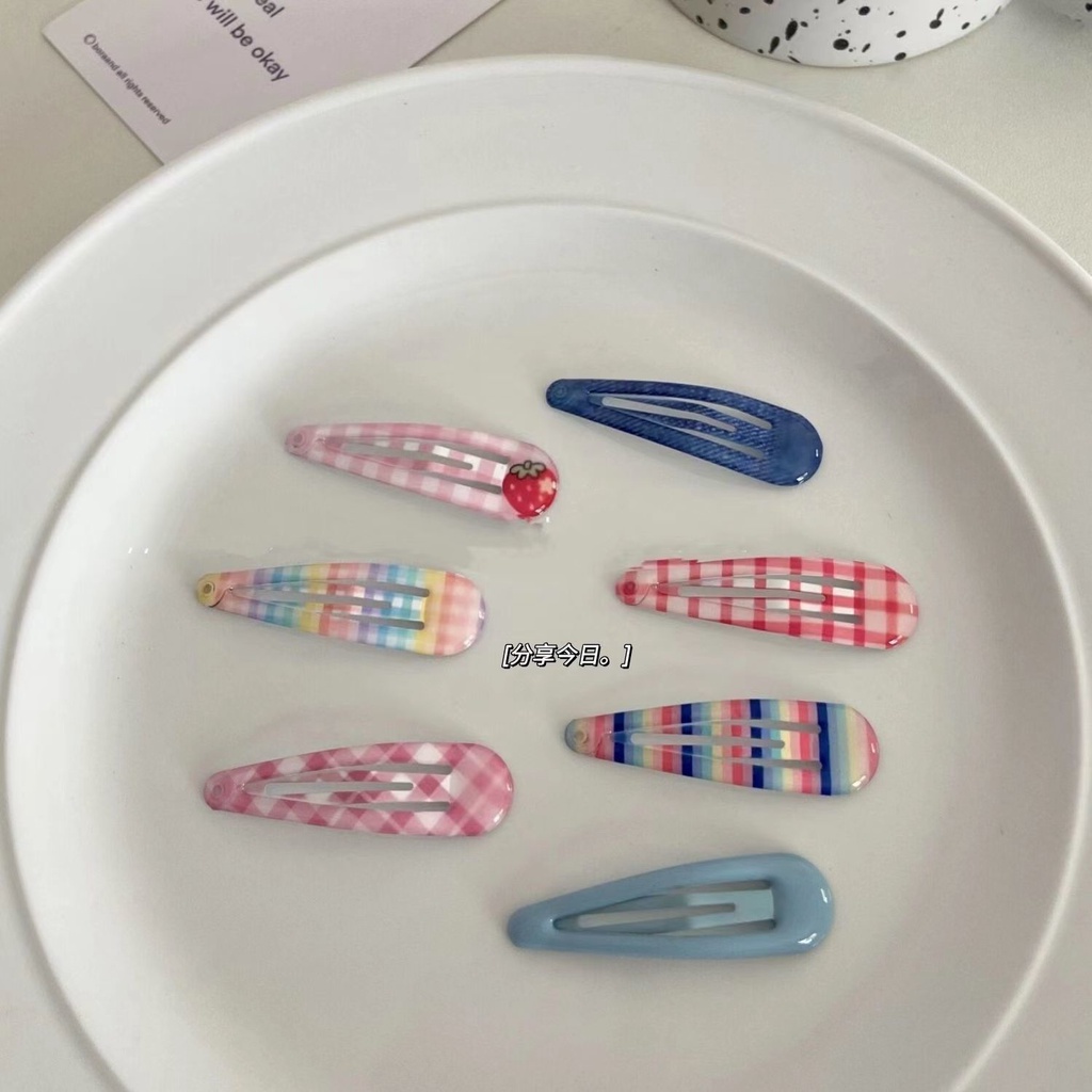 Xiaohongshu Kẹp Tóc Nhỏ Họa Tiết Kẻ Sọc Màu Hồng Ngọt Ngào Phong Cách ins