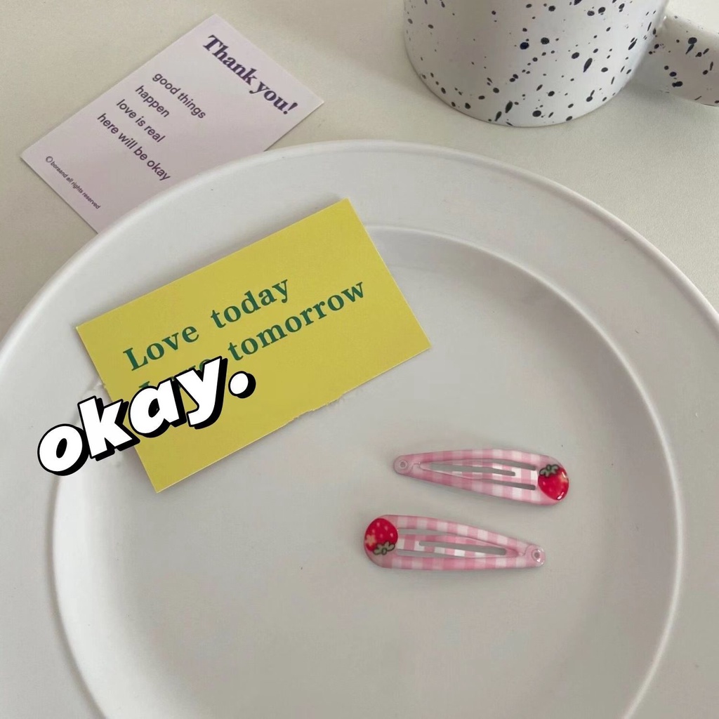 Xiaohongshu Kẹp Tóc Nhỏ Họa Tiết Kẻ Sọc Màu Hồng Ngọt Ngào Phong Cách ins