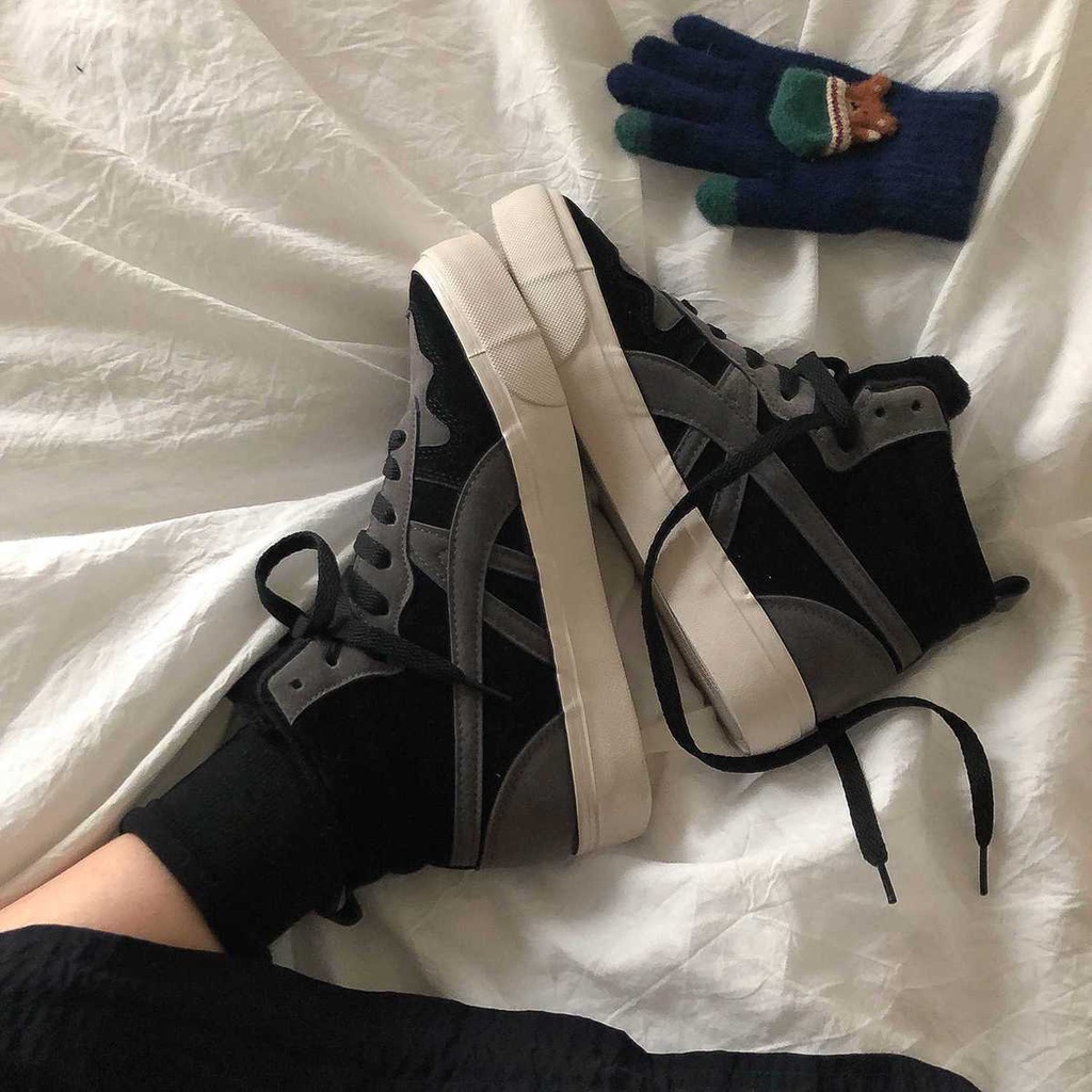 Giày Thể Thao Vải Canvas Đế Dày Cổ Cao Màu Đen Thời Trang Xuân Thu Cho Nữ