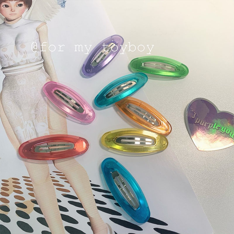 Kẹp Tóc Mái Hình oval Màu Kẹo Ngọt Ngào Trong Suốt Millet y2k