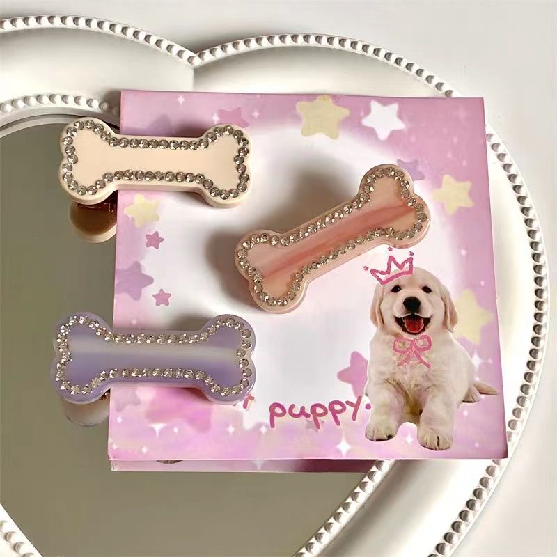 Kẹp Tóc IVONA [Flash Bones] Kẹp Tóc Mỏ Vịt y2k Đính Kim Cương Thủ Công Tinh Tế niche