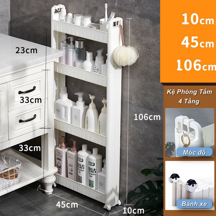Euro Home - Kệ Hẹp Tủ Lạnh, Kệ Nhà Tắm, Kệ Máy Giặt 4 tầng Leachate Refre (10 x 45 x 106cm)