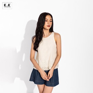 Áo kiểu cổ tròn sát nách dáng rộng K&K Fashion ASM13-23 Chất Liệu Ren Tưng 3D