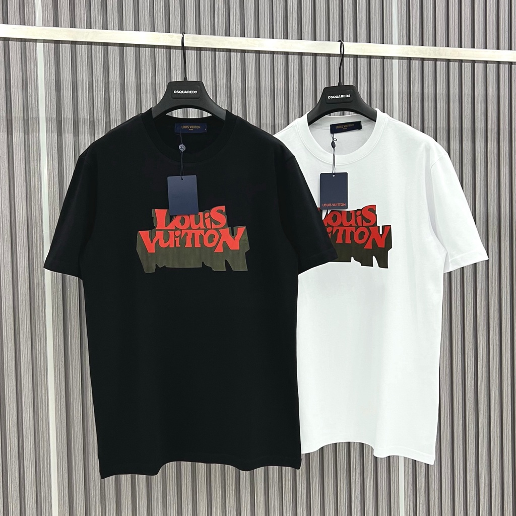 Áo thun LV Áo Louis Vuiton in Chữ họa tiết Đỏ Bóng Mờ  MS07 Vải Cotton 100%