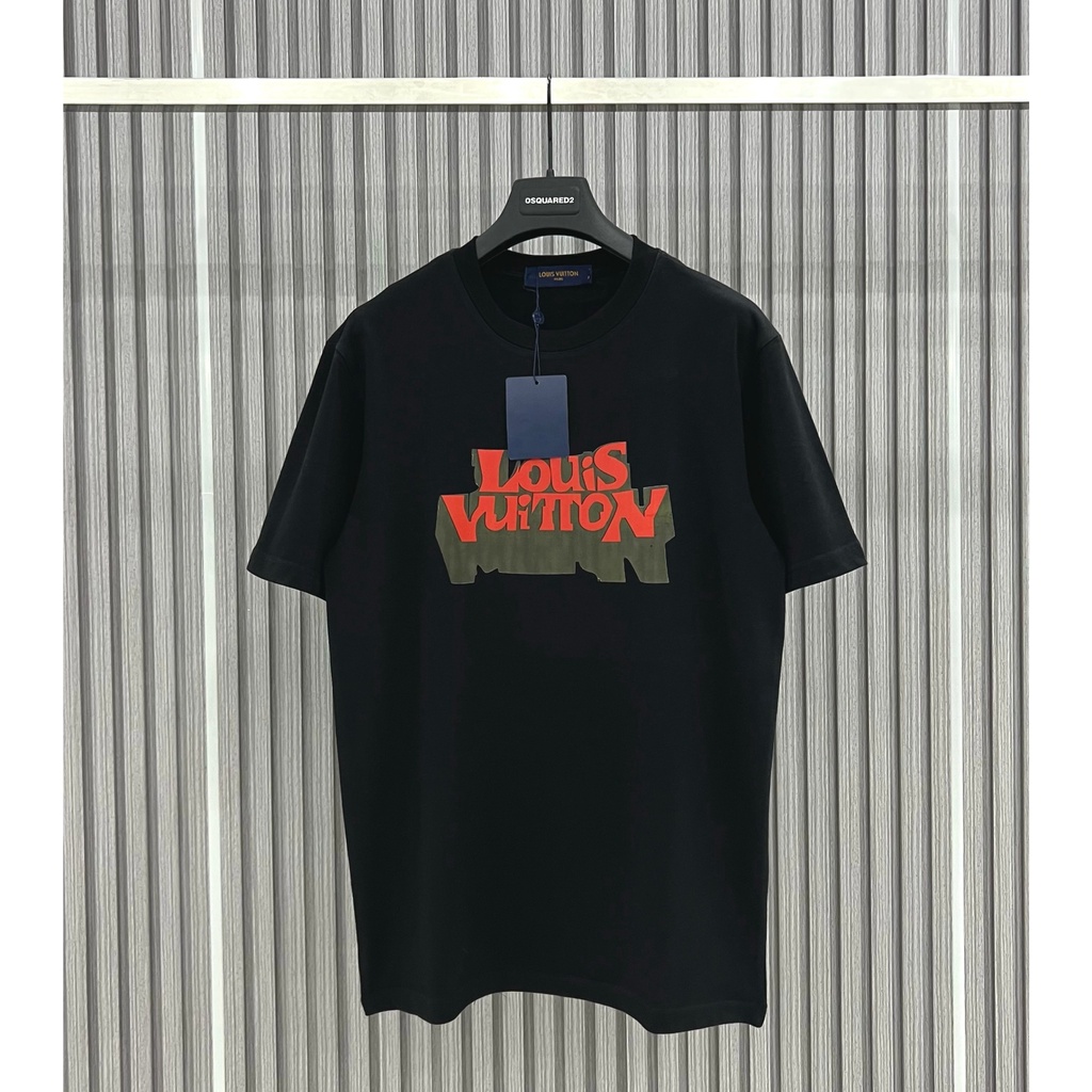 Áo thun LV Áo Louis Vuiton in Chữ họa tiết Đỏ Bóng Mờ  MS07 Vải Cotton 100%