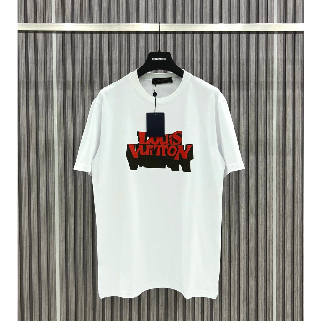 Áo thun LV Áo Louis Vuiton in Chữ họa tiết Đỏ Bóng Mờ  MS07 Vải Cotton 100%