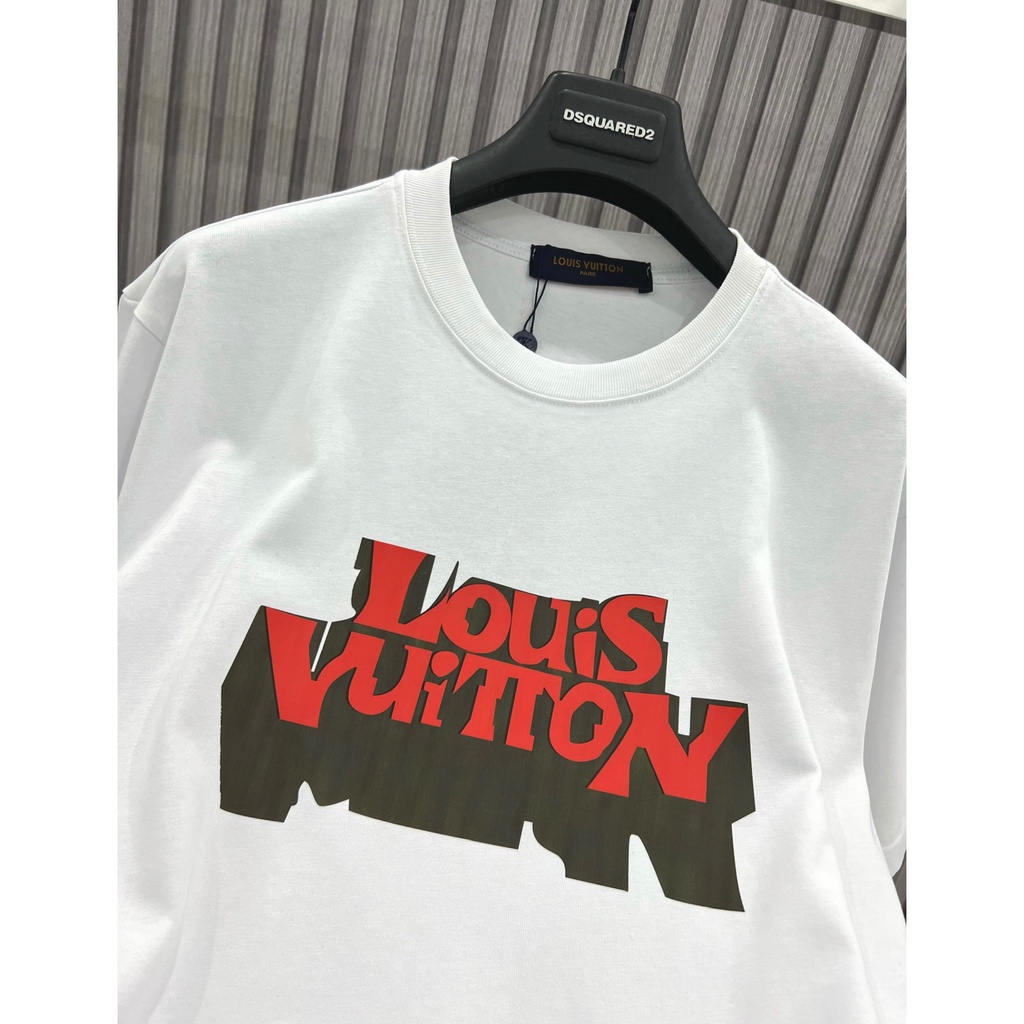 Áo thun LV Áo Louis Vuiton in Chữ họa tiết Đỏ Bóng Mờ  MS07 Vải Cotton 100%