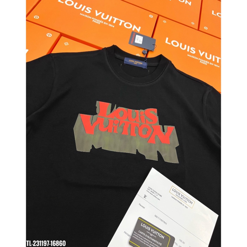 Áo thun LV Áo Louis Vuiton in Chữ họa tiết Đỏ Bóng Mờ  MS07 Vải Cotton 100%