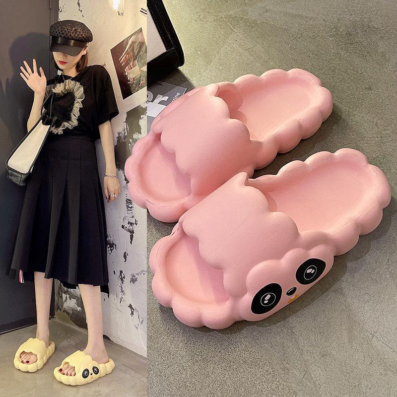 Dép Đế Dày Chống Trượt Họa Tiết Đám Mây / Gấu Trúc Dễ Thương Thời Trang Cho Nữ