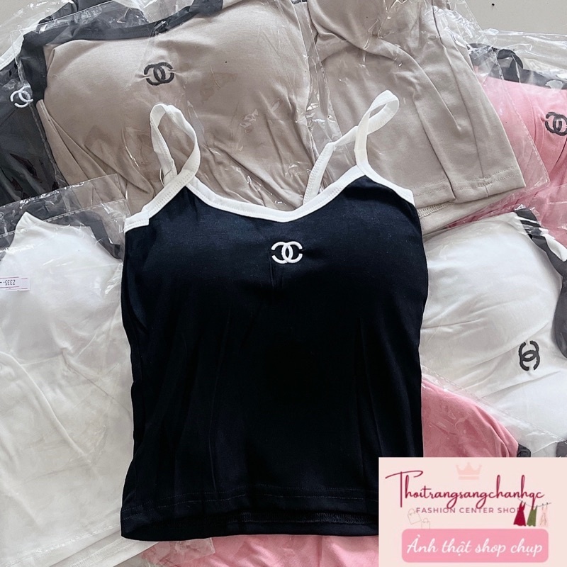 Áo 2 dây thêu chữ x có lót ngực chất thun gân qc