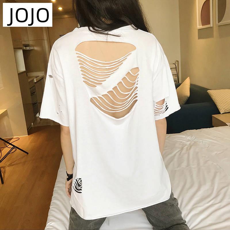 Áo Thun Cotton Trơn Tay Ngắn Dáng Rộng Khoét Lỗ Rỗng Kiểu Hàn Quốc Thời Trang Mùa Hè Cho Nữ