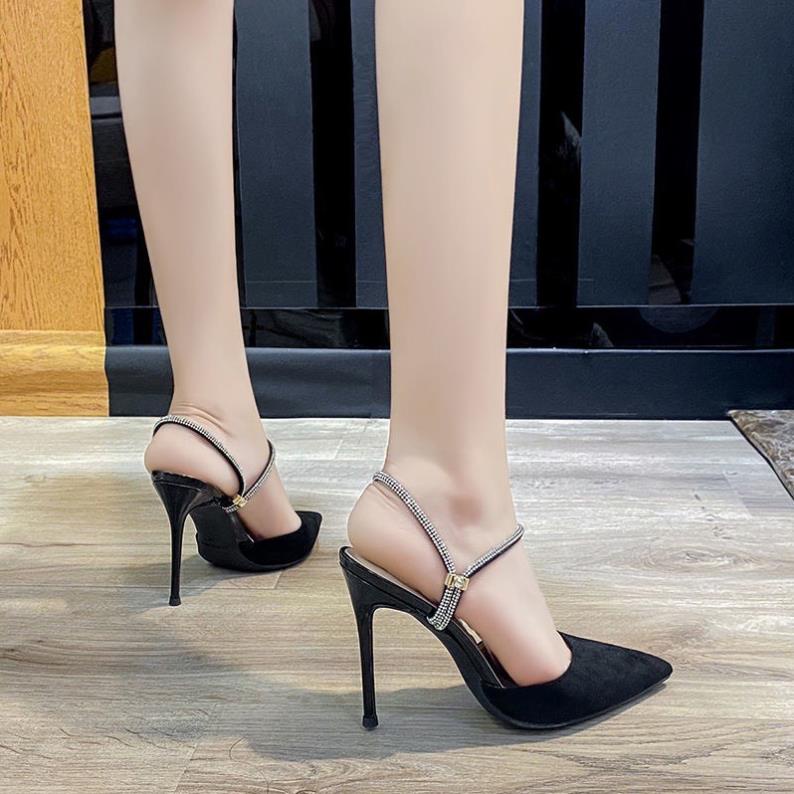 Giày cao gót nhọn 10p bít mũi nhung quai xoàn 2 kiểu mang kèm ảnh thật và video