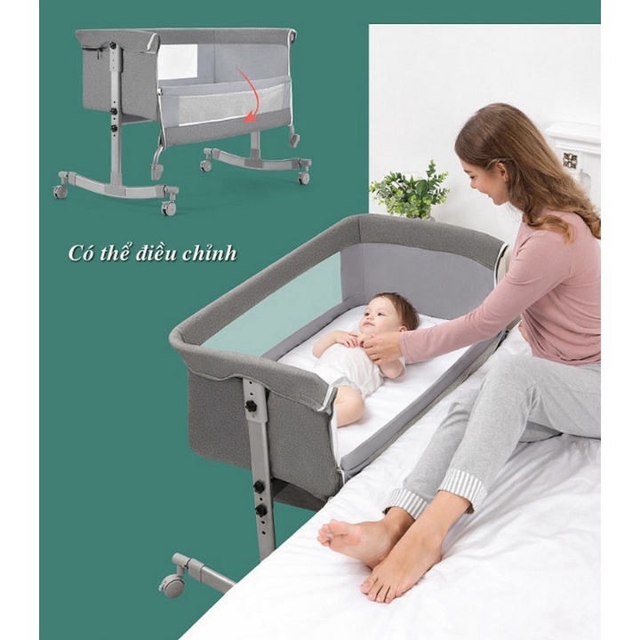 Euro Home - Giường Nôi Di Động BabyBecky Phiên Bản Deluxe Cao Cấp Màn Che Chống Muỗi, Đu Đưa Cho Bé Ngủ