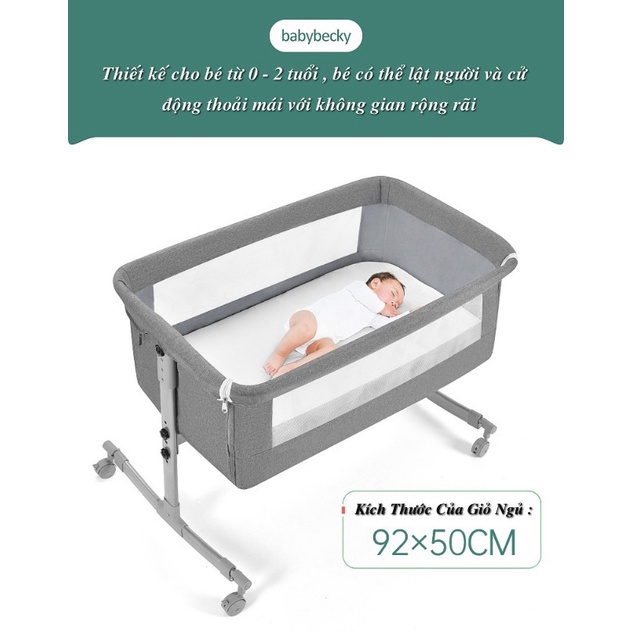 Euro Home - Giường Nôi Di Động BabyBecky Phiên Bản Deluxe Cao Cấp Màn Che Chống Muỗi, Đu Đưa Cho Bé Ngủ