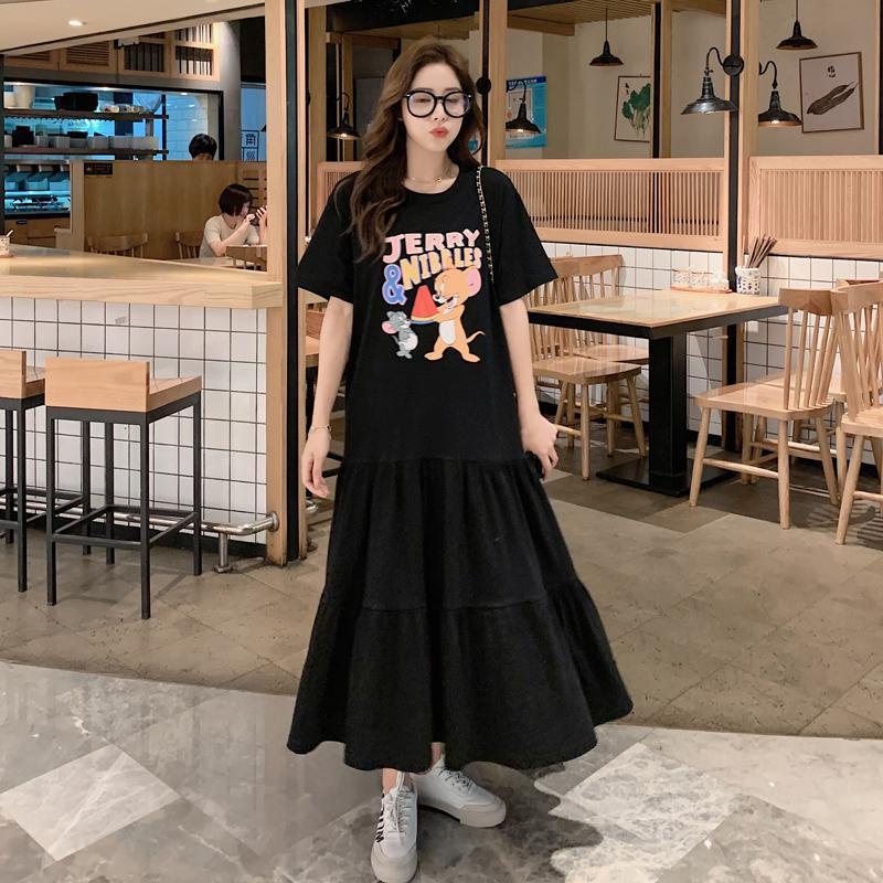 đầm maxi bigsize Đầm Midi Tay Ngắn Dáng Rộng Phong Cách Dongdaemun 300jin Thời Trang Hàn Quốc Cho Nữ#Đầm Thun Size s 39-39 Thời Trang Xuân Hè Cho Nữ