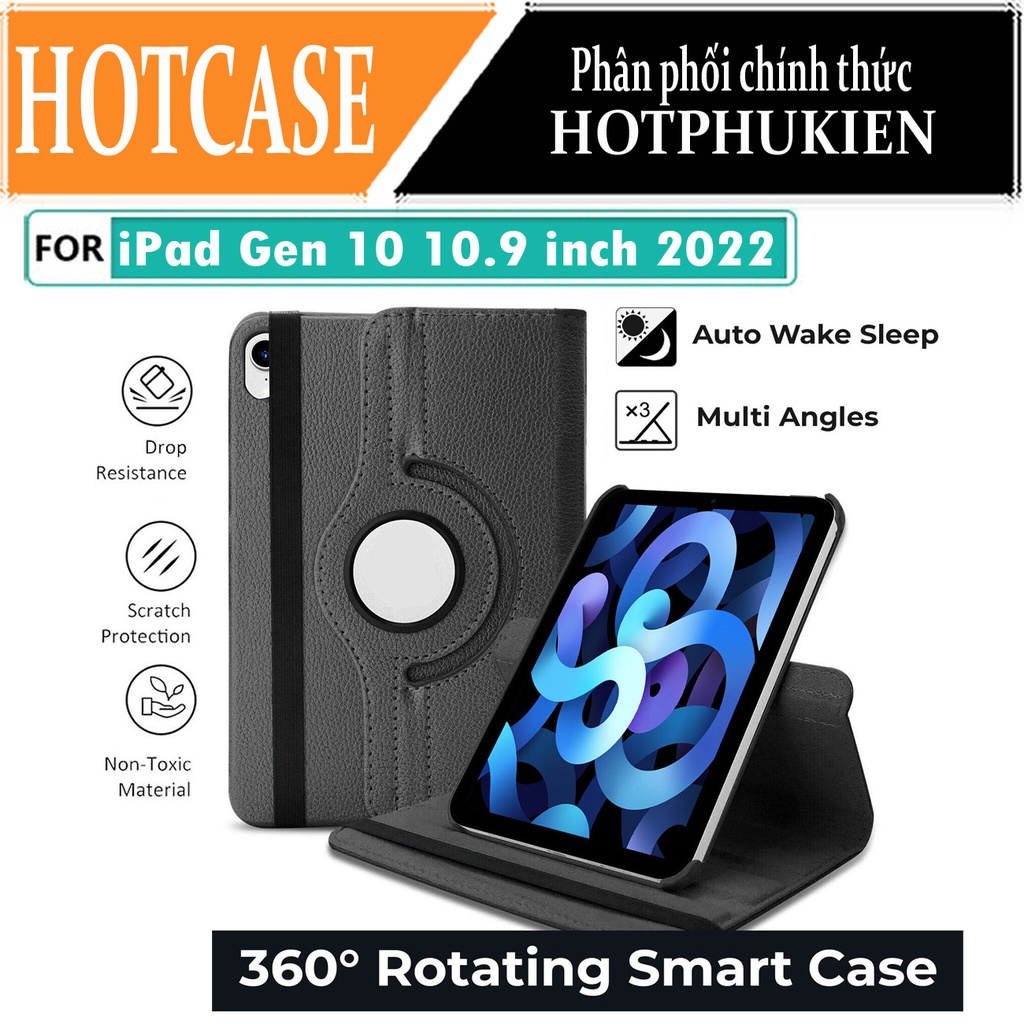 Case bao da xoay 360 độ cho iPad Gen 10 10.9 inch 2022 hiệu HOTCASE trang bị tính năng smartslee - Hotphukien phân phối