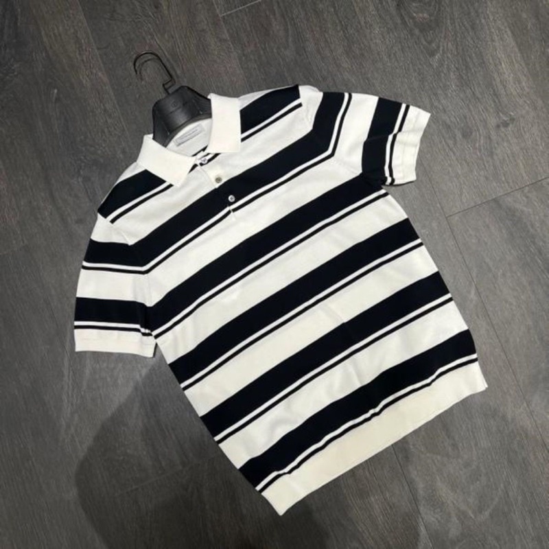 Áo thun Polo, áo Polo nam chất liệu Len mỏng THIẾT KẾ Basic kẻ sọc ngang cho nam giới Mùa Hè / Thu 2023