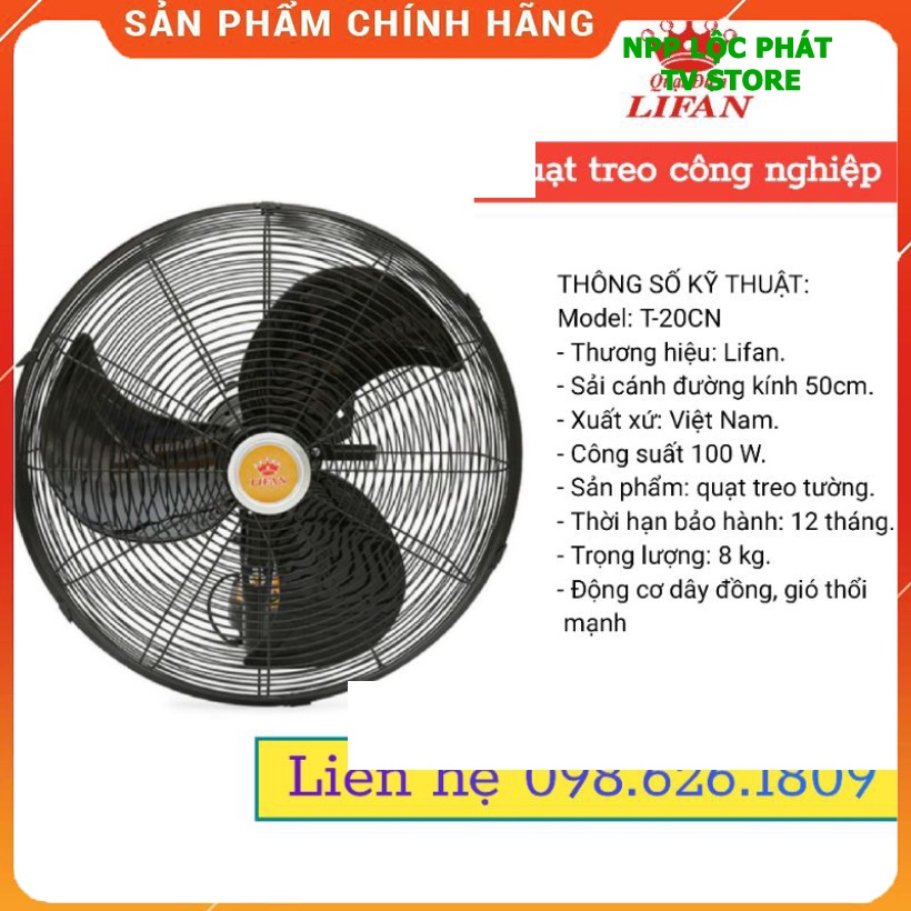 Quạt treo tường Lifan T-20CN sải cánh 500mm Lifan việt nam