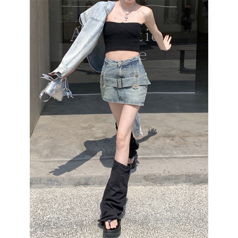 Chân váy Chân váy jean Chân Váy Bò váy nữ Chân Váy Chữ A set váy 2023 New Style MA1012