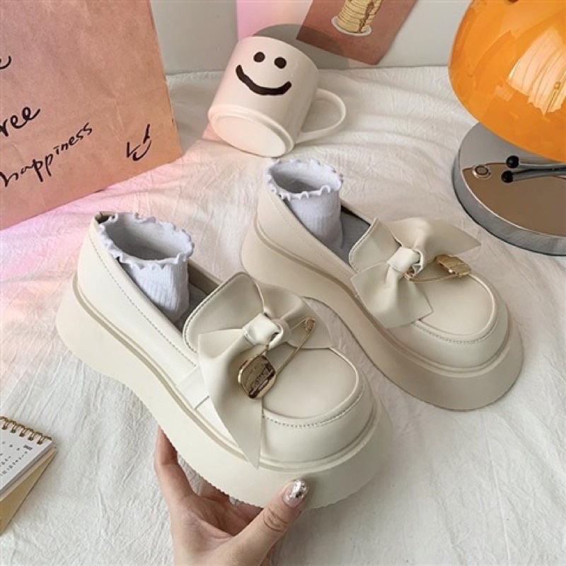 Giày đế đốc nữ oxford nơ cài chất da dày thời trang êm chân mẫu mới hot trend 2023 GD020